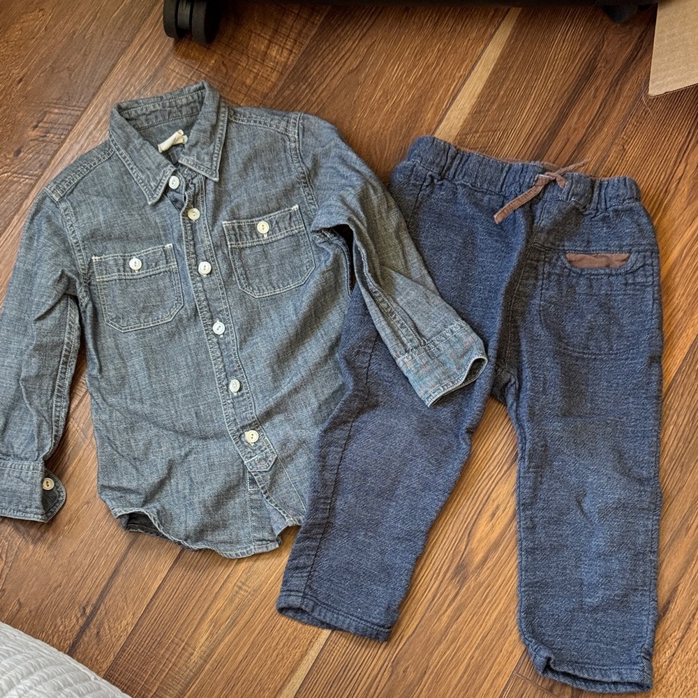 Zara Denim Knit Soft Pants with Crewcut Denim Shirt